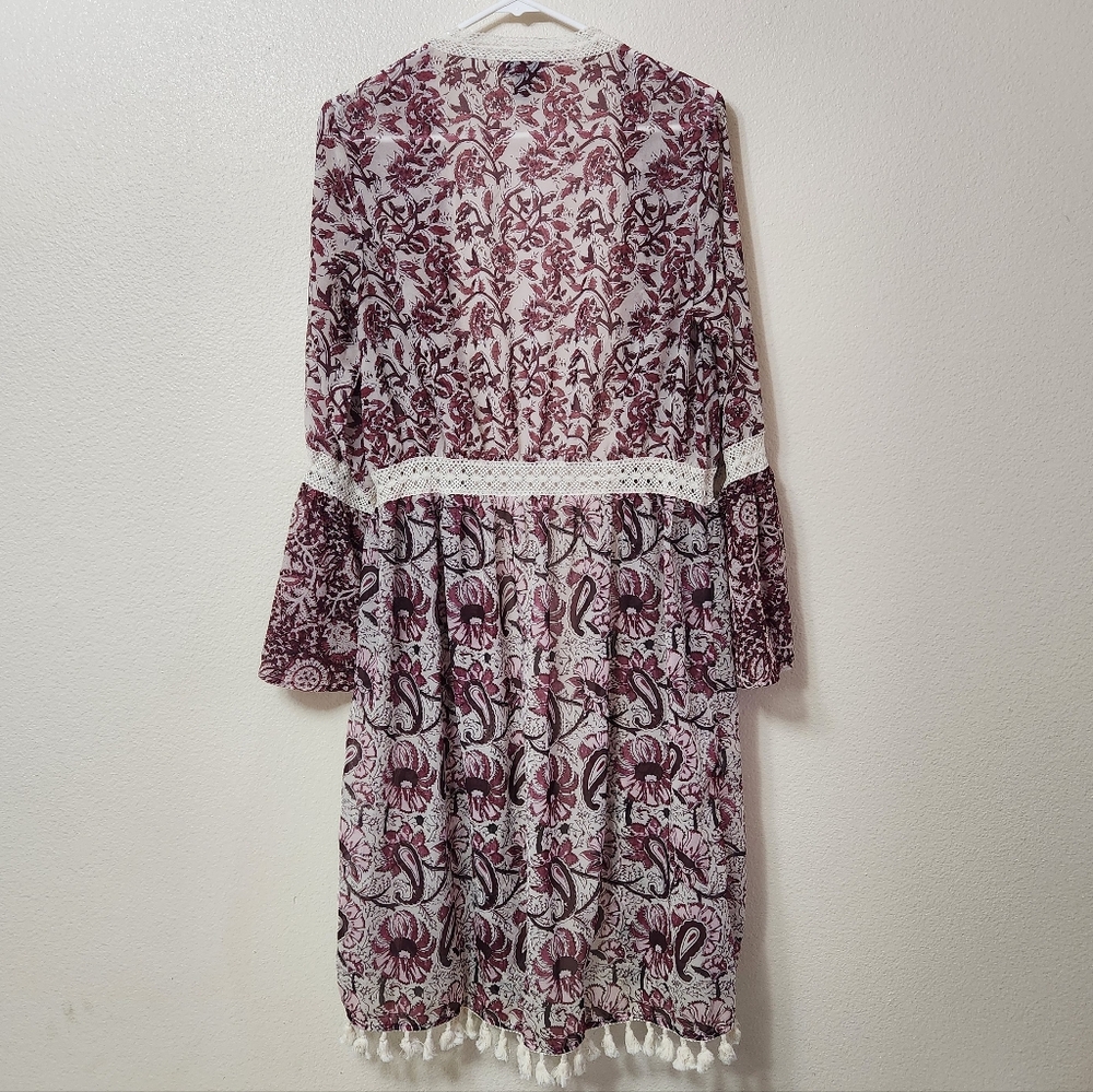 Tasha Polizzi Free Spirit Duster Size Medium Rose Paisley Open Lace Sheer Boho - Picture 8 of 16